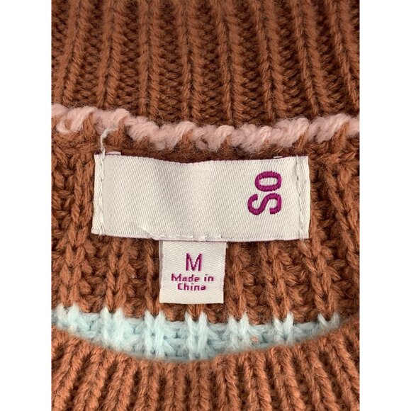 Striped Multicolor Ribbed Knit Sweater Brown Yellow Pink Blue Round Neck Medium - Picture 10 of 11